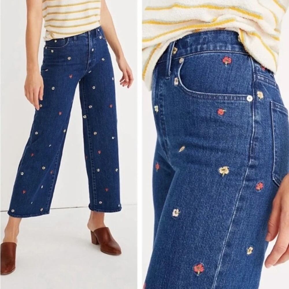 Madewell K7996 Confetti Floral Embroidered Wide Leg Crop Jeans Size 27